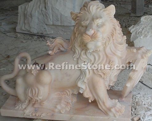 Hand carved lion statues