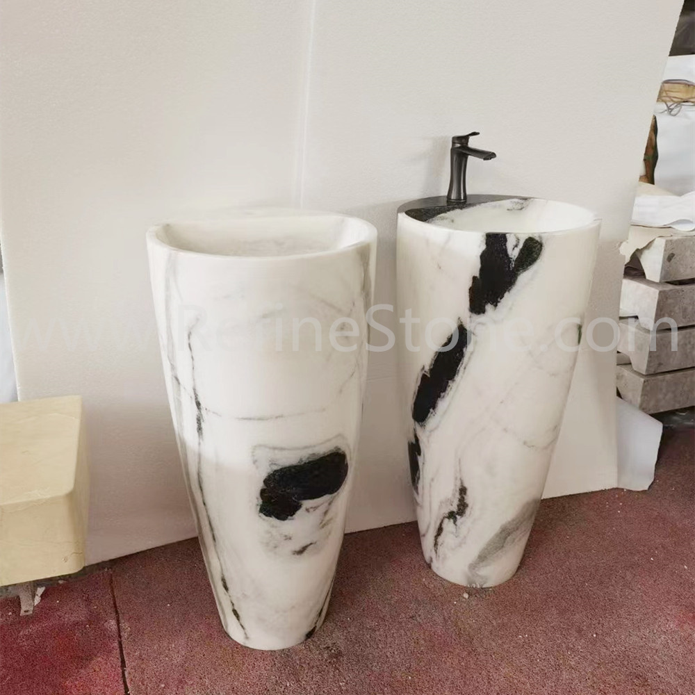 Panda white marble pedestal sink