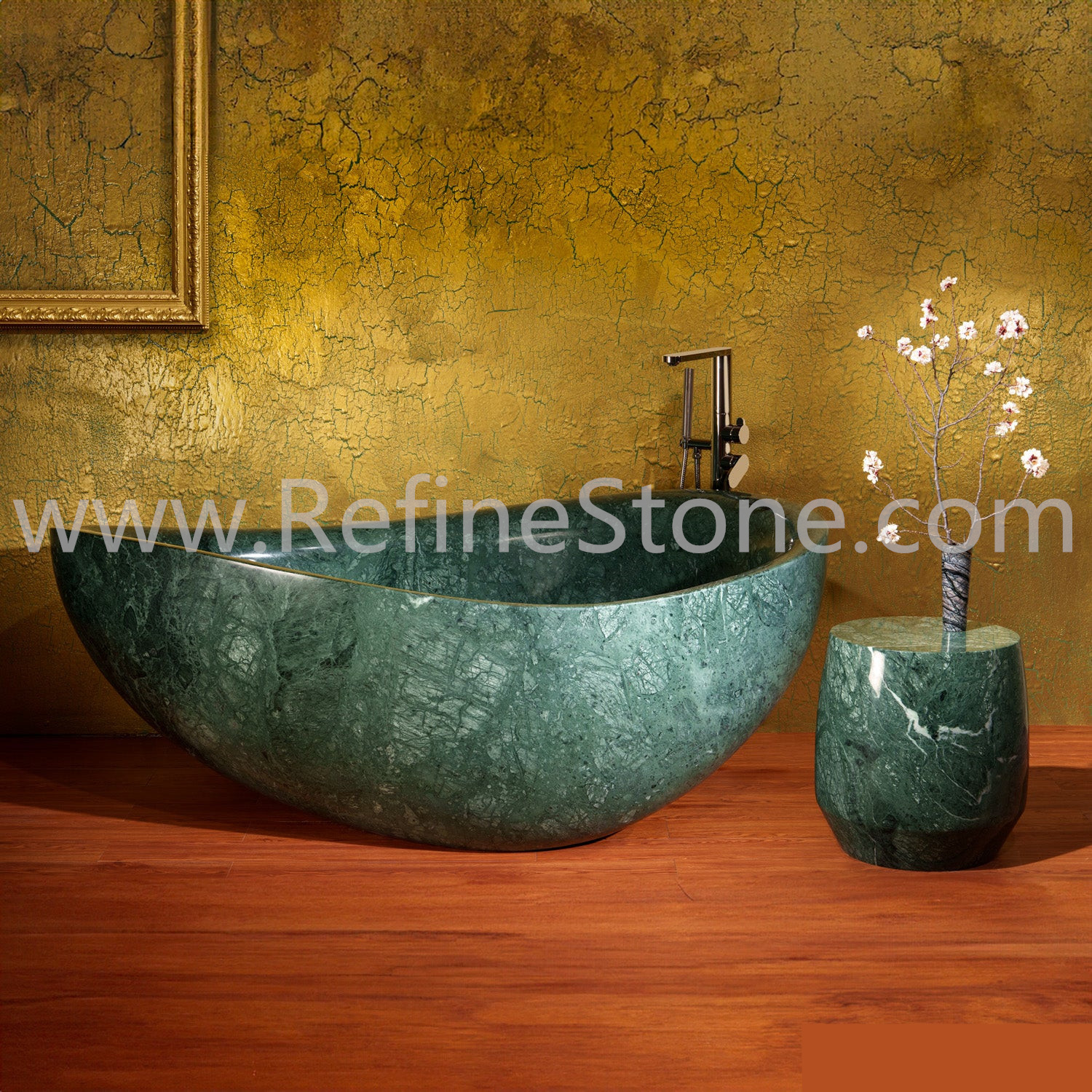 Green marble bathtub